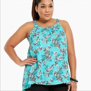 Torrid Womens Aqua Floral Georgette High Neck Tank Top Garden Departure size 0